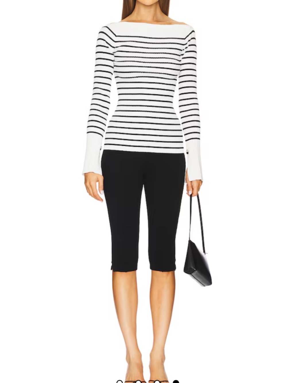 NWOT A.L.C. Anya Striped Off-White and Dark Navy Striped Ribbed Knit Top - Picture 10 of 13